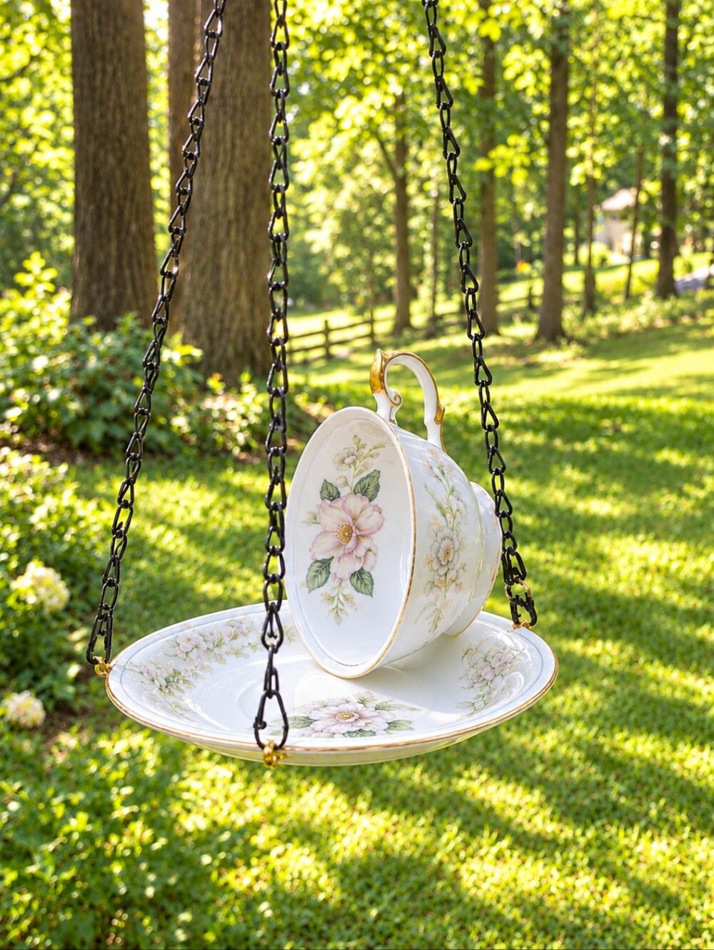 Vintage Tea Cup And Saucer Hand Crafted Bird Feeder  Great Gift Idea!